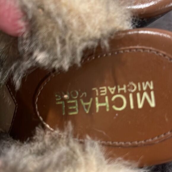 Michael Kors brown suede heels with so for lining and brass detail - Picture 3 of 5